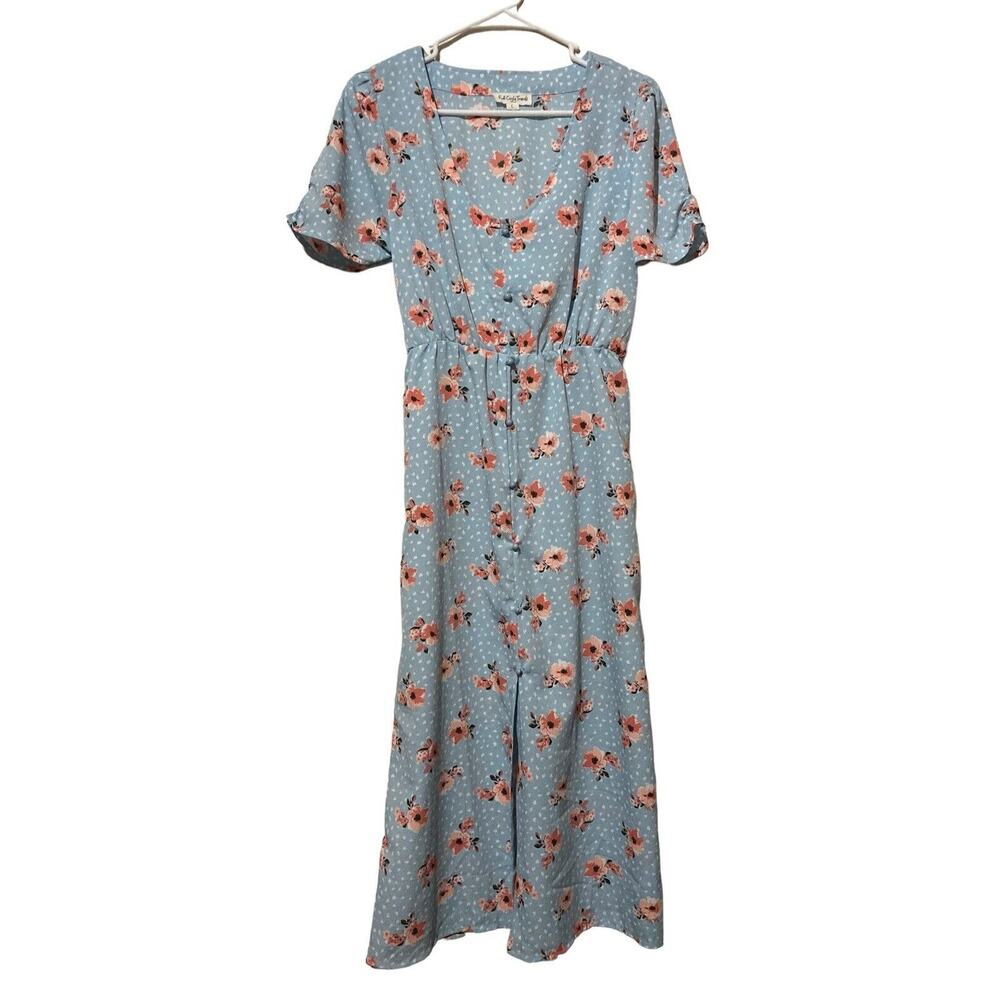 Full Circle Trends Womens Large Dress Blue Pink Floral Midi NWT